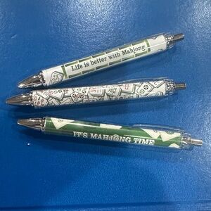 Mahjong Time Ballpoint Pens - Green and White, set of three